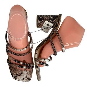New! Express Square Toe Strap Round Heel Faux Leather Snake Print Sandals Sz 9